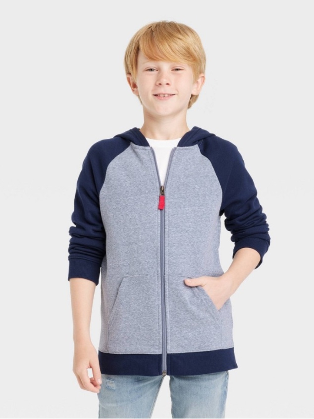 ⭐️ Cat & Jack Navy and Light Blue Fleece Zip Hoodie Size XS (4/5)